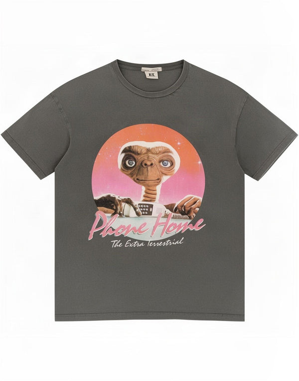Pull & Bear Męski T-shirt z grafiką Top, mały, szary, bawełniany