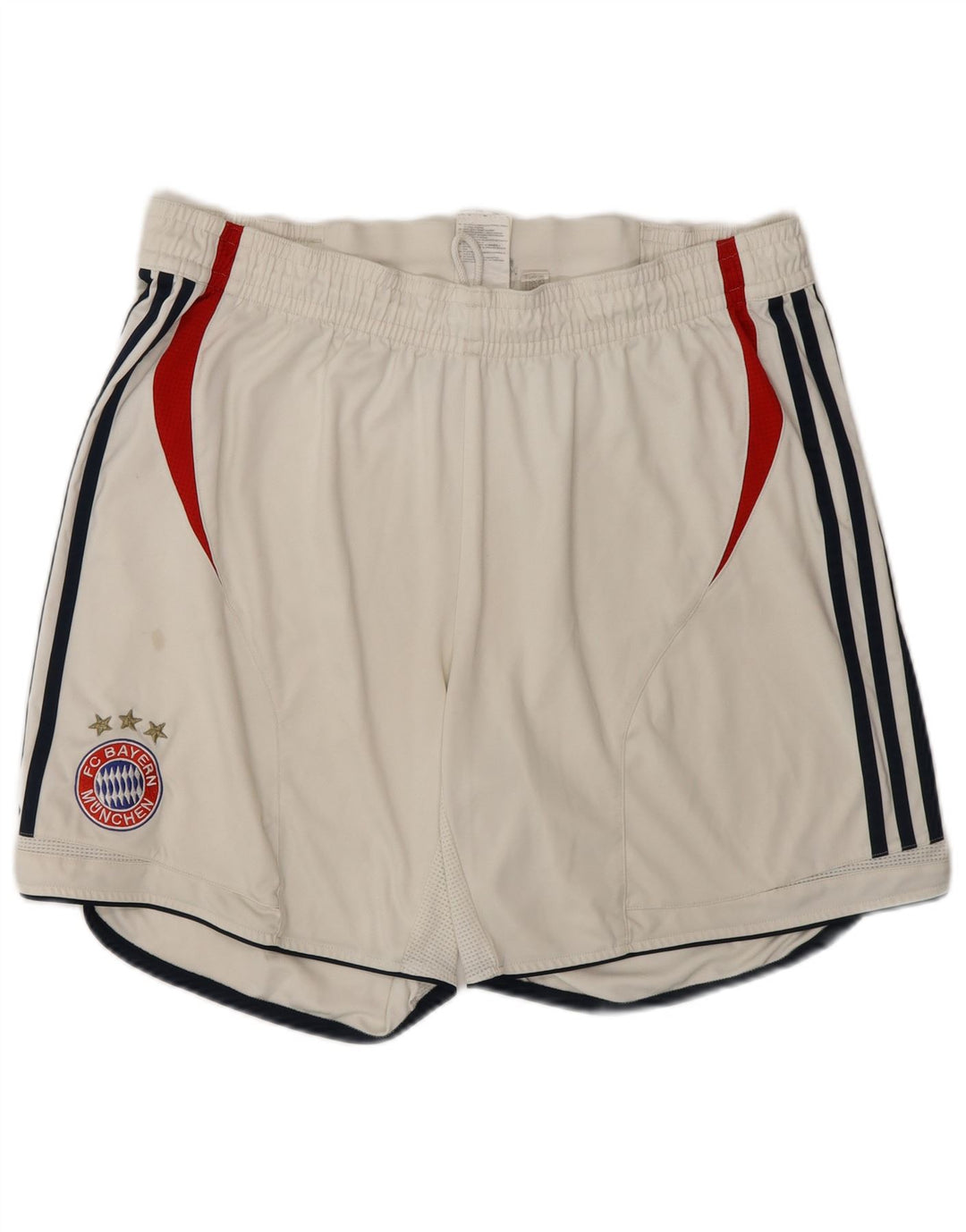 Męskie spodenki sportowe ADIDAS FC Bayern Munchen UK 42, duże, białe, z blokami kolorów