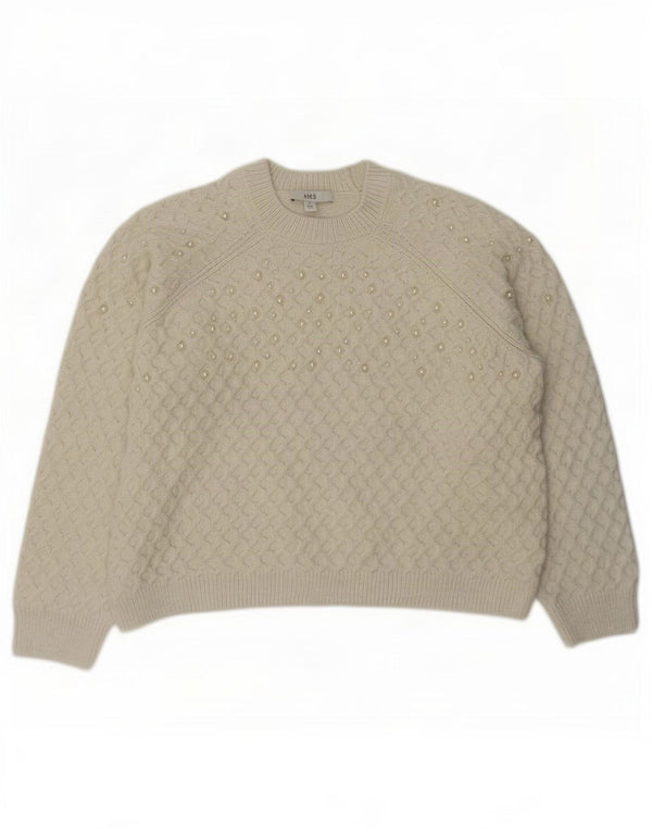 Marks & Spencer Damski sweter z okrągłym dekoltem, UK 14, średni złamanej bieli