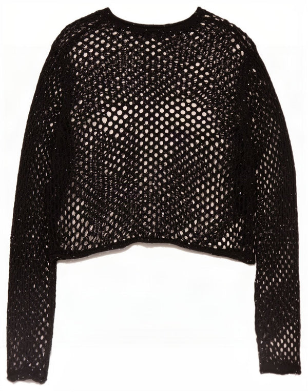 Damski, oversize'owy, szydełkowy top z długim rękawem Zara UK 10 Small Black