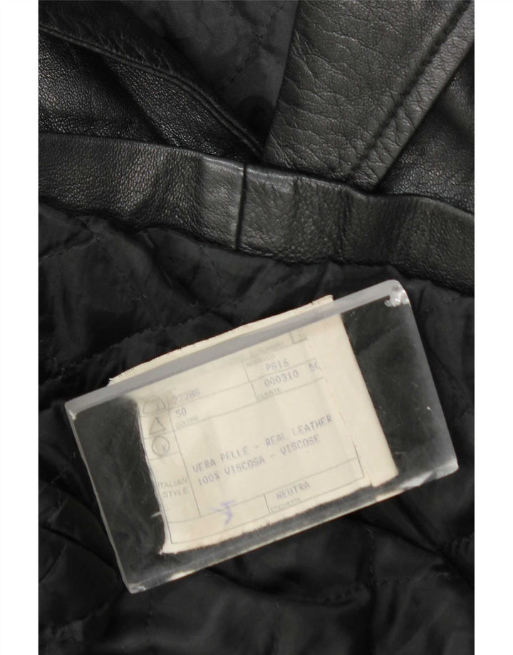 Vintage męski płaszcz skórzany IT 50, duża czarna skóra