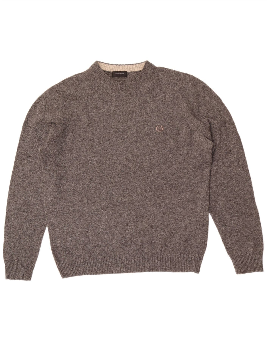 Męski sweter z okrągłym dekoltem Sergio Tacchini, duży, szary, wełniany w cętki