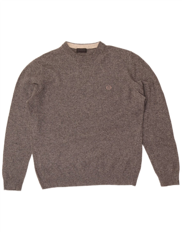 Męski sweter z okrągłym dekoltem Sergio Tacchini, duży, szary, wełniany w cętki