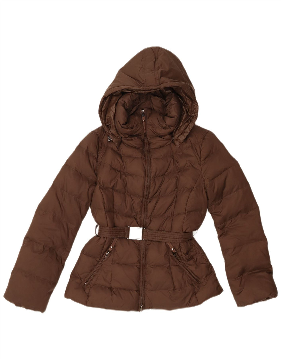 BENETTON Womens Hooded Padded Jacket IT 44 Medium Brown Polyamide