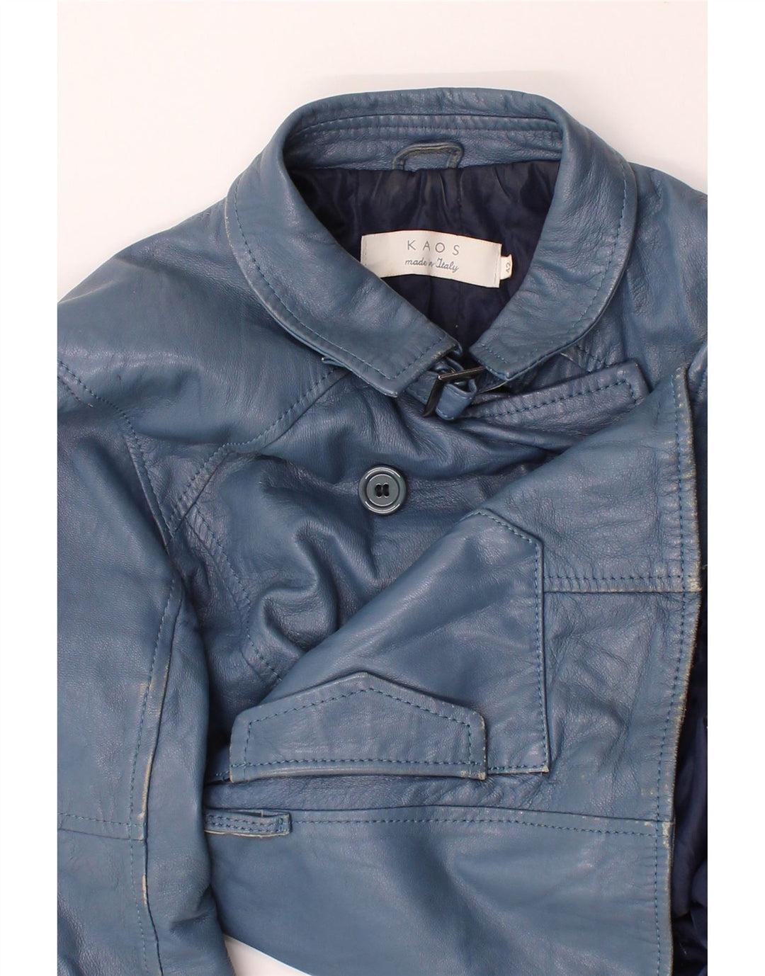 KAOS Womens Leather Jacket IT 42 Medium Blue Vintage Kaos and Second-Hand Kaos from Messina Hembry 