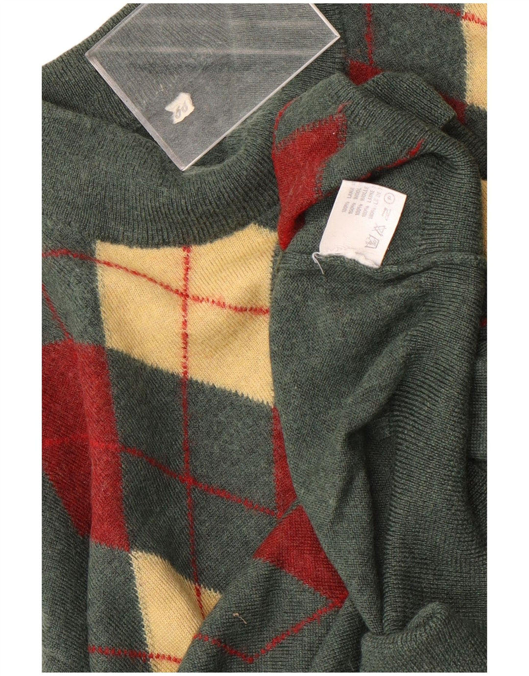 Vintage męski sweter z golfem IT 50 średni zielony Argyle/diament