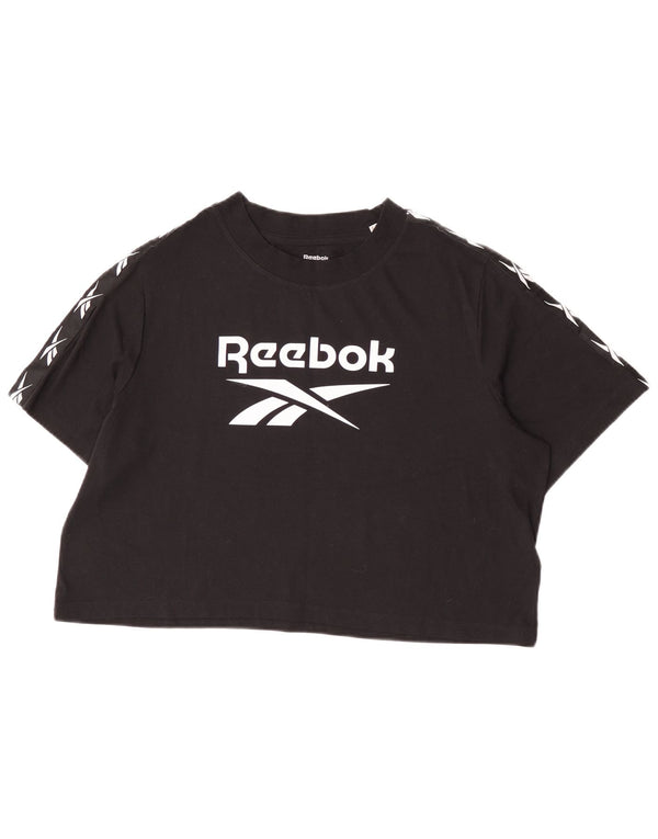 Damska koszulka Reebok Crop Graphic Top UK 20/22 XL, czarna bawełna