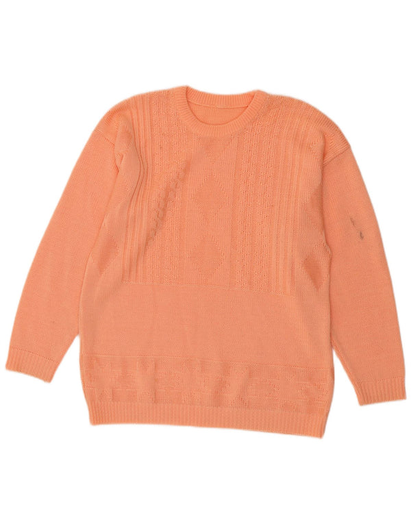 Sweter damski w stylu vintage z okrągłym dekoltem UK 14, duży pomarańczowy