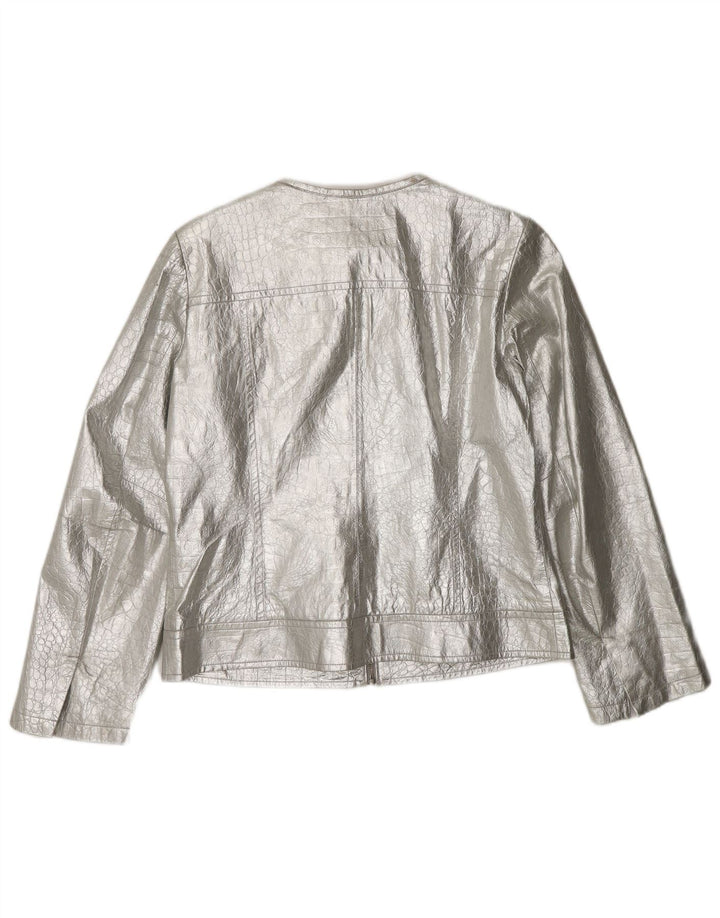 Damska kurtka skórzana CORTEFIEL UK 12, średnia srebrna skóra