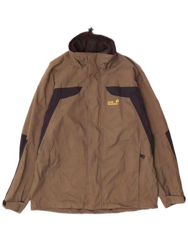 Męska kurtka przeciwdeszczowa JACK WOLFSKIN UK 36/38 Średni brązowy poliamid z blokami kolorów