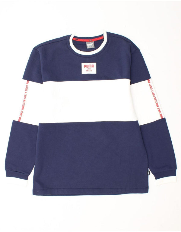 Męski sweter z grafiką PUMA, mały, granatowy, z blokami kolorów