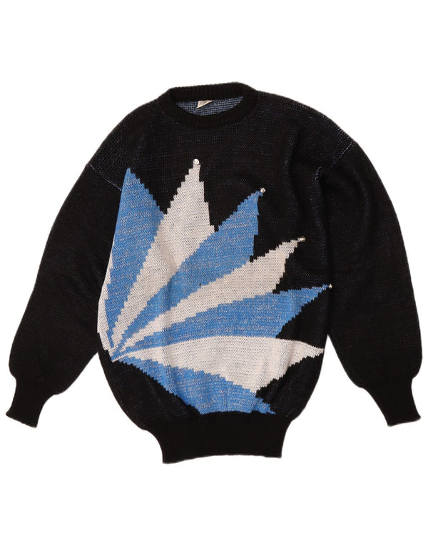 Sweter damski w stylu vintage z okrągłym dekoltem UK 16, duża czarna wełna z blokami kolorów