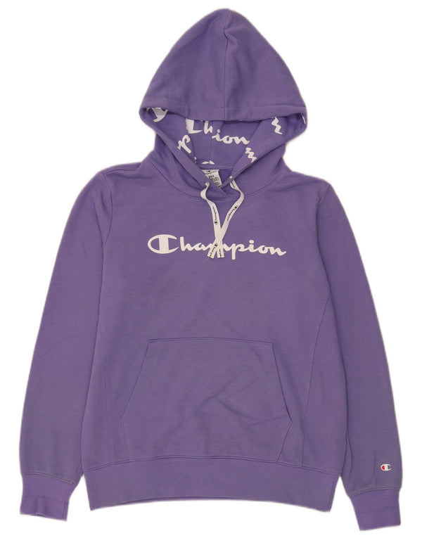 Damski sweter z kapturem Champion Graphic UK 16, duży, fioletowy, bawełniany
