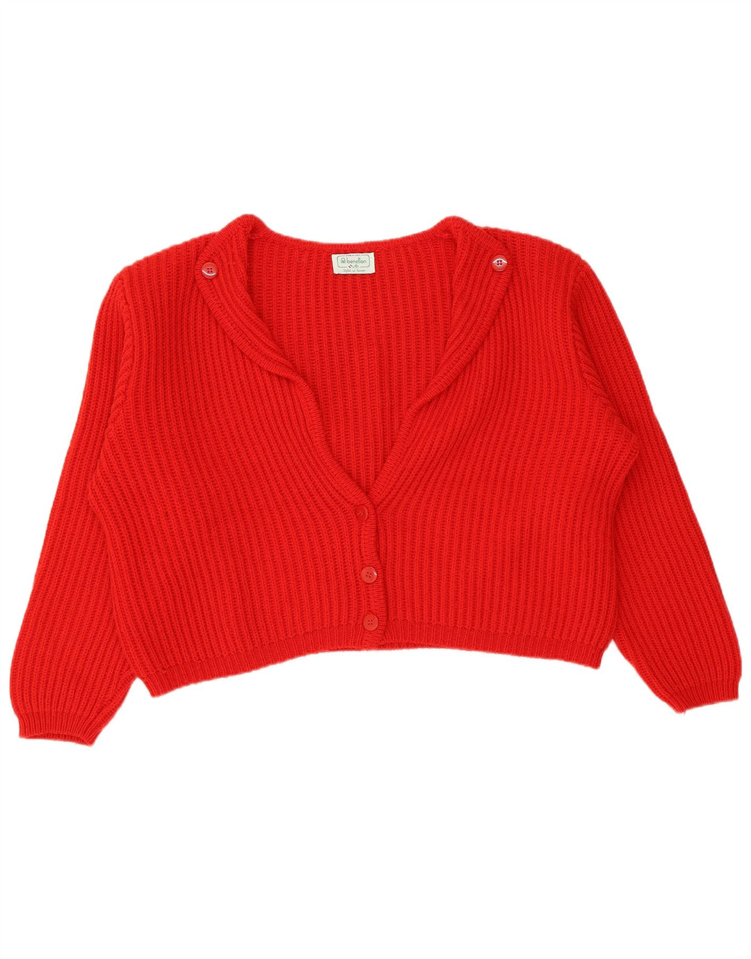 Damski sweter rozpinany Benetton Crop Oversize IT 48 XL, czerwona wełna