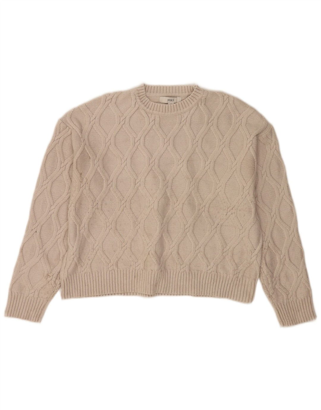 Marks & Spencer Damski sweter z okrągłym dekoltem, UK 14, średni beż