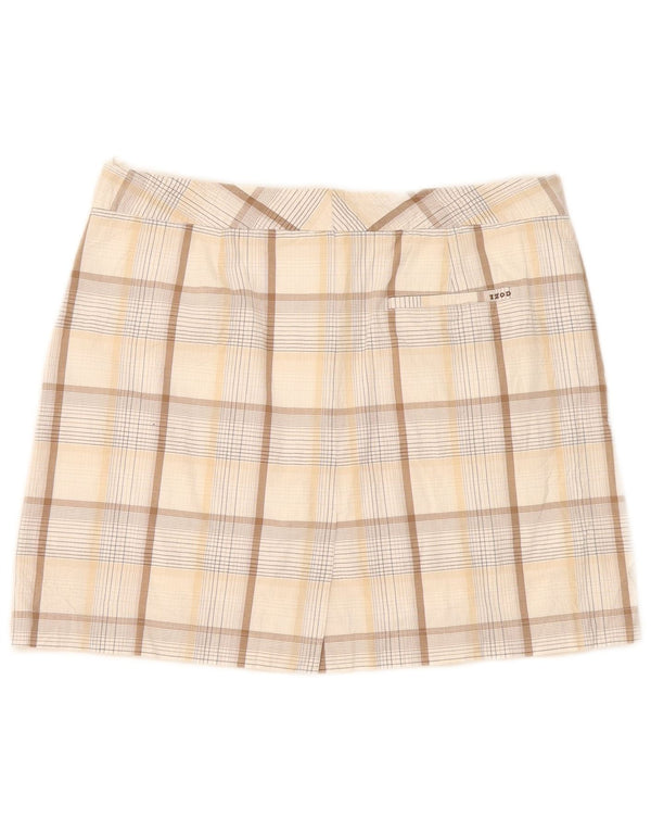 Damska spódnica mini ze stretchem Izod US 8 Medium W32, beżowa, bawełniana w kratkę
