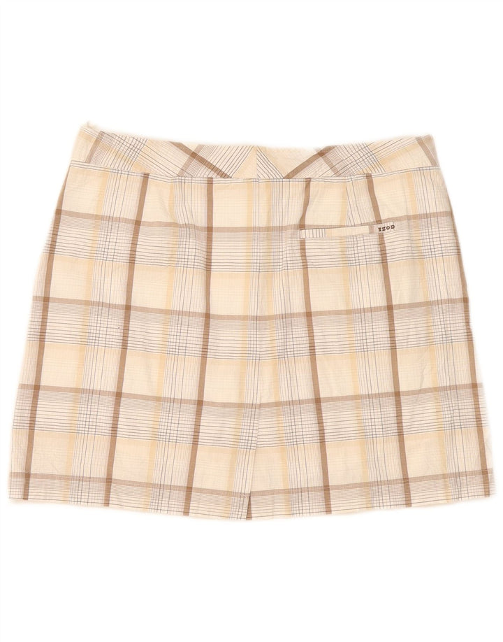 Damska spódnica mini ze stretchem Izod US 8 Medium W32, beżowa, bawełniana w kratkę
