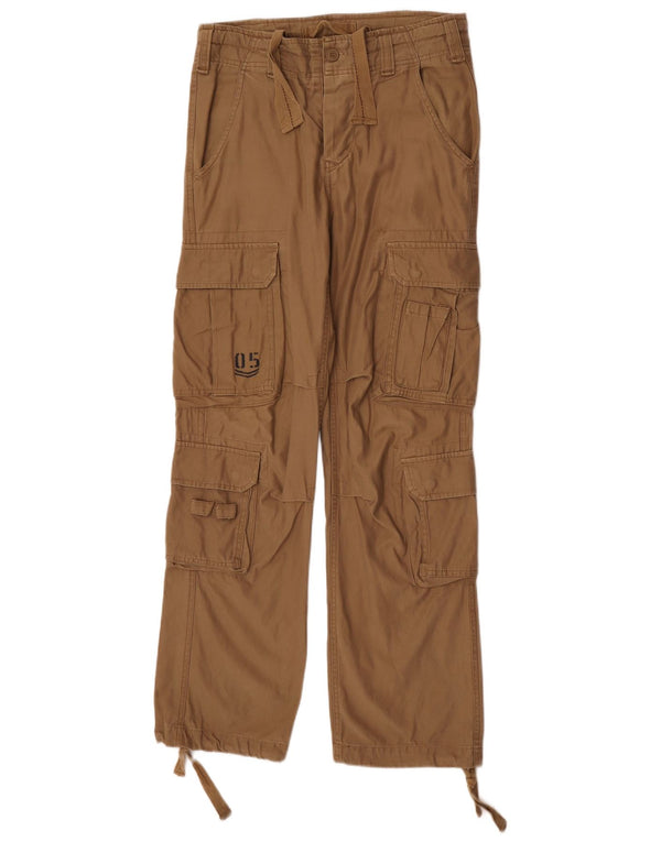 Męskie proste spodnie cargo w stylu vintage, małe W29 L32, brązowa bawełna