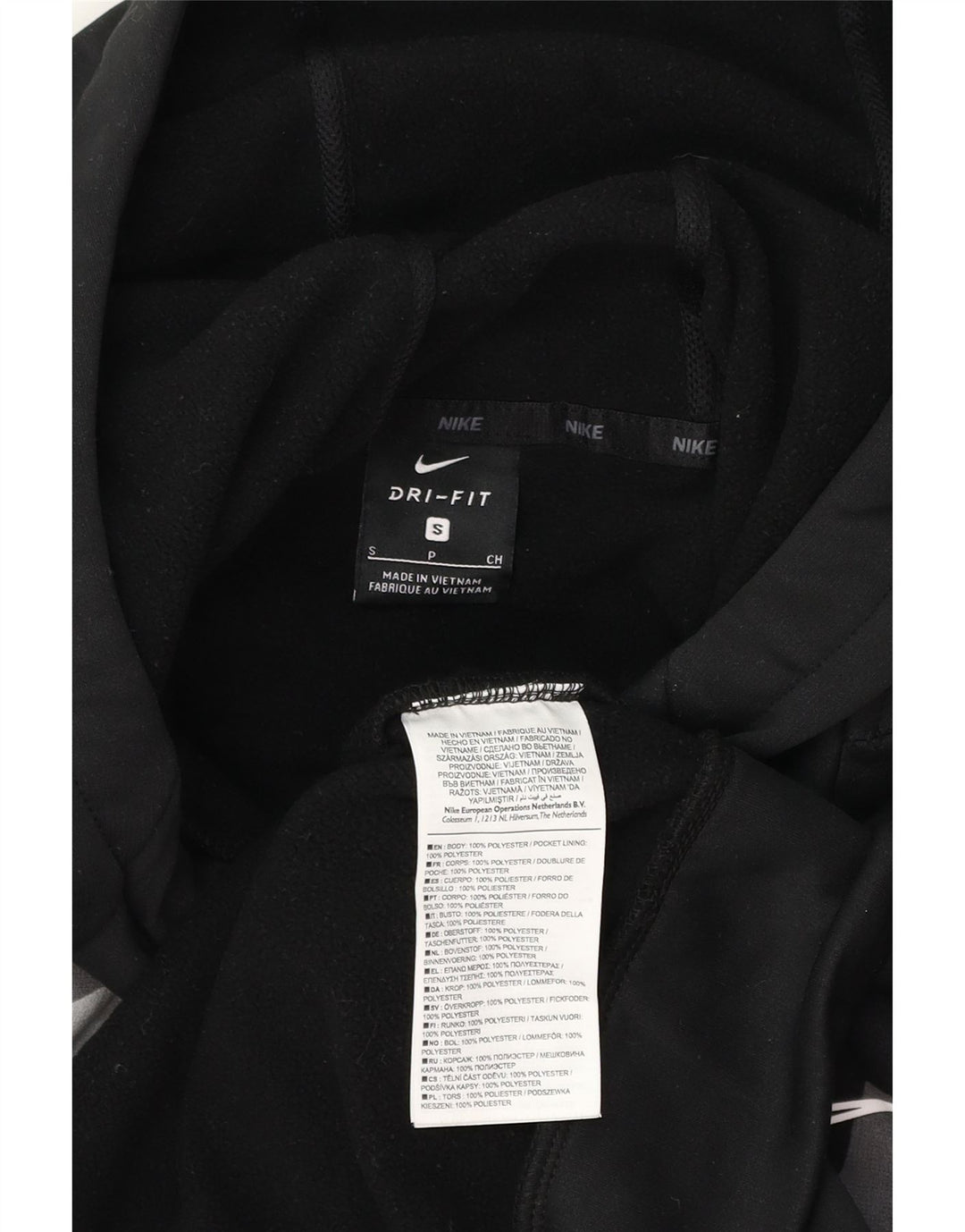 NIKE Mens Dri Fit Graphic Hoodie Jumper Small Black Camouflage Polyester