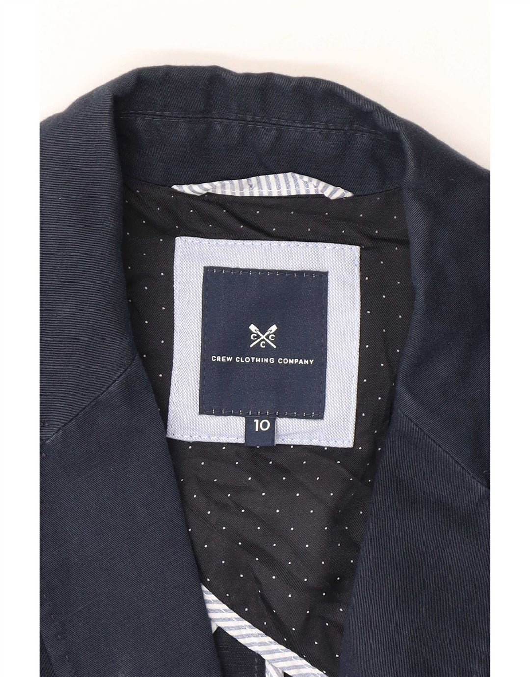 Crew Clothing Damska marynarka zapinana na 2 guziki UK 10, mała, granatowa, lniana