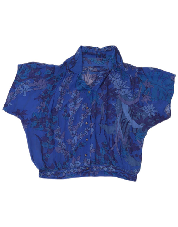 Vintage damska prześwitująca bluzka z krótkim rękawem UK 18 XL w niebieskie kwiaty