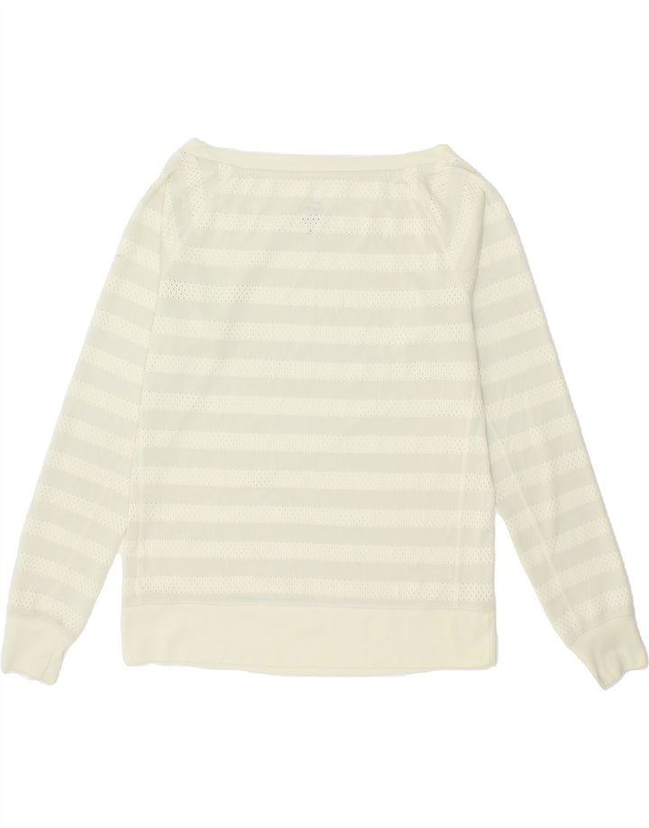 NIKE Womens Dri Fit Sweatshirt Jumper UK 14 Medium White Striped Vintage Nike and Second-Hand Nike from Messina Hembry 