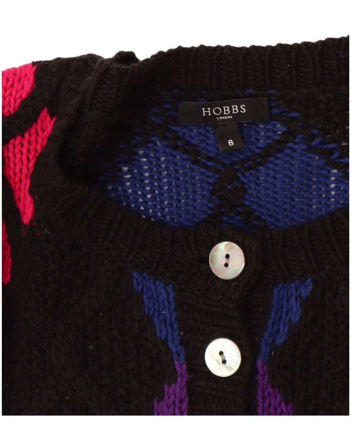 HOBBS Krótki sweter damski UK 8 Small Black Argyle/diamentowa bawełna