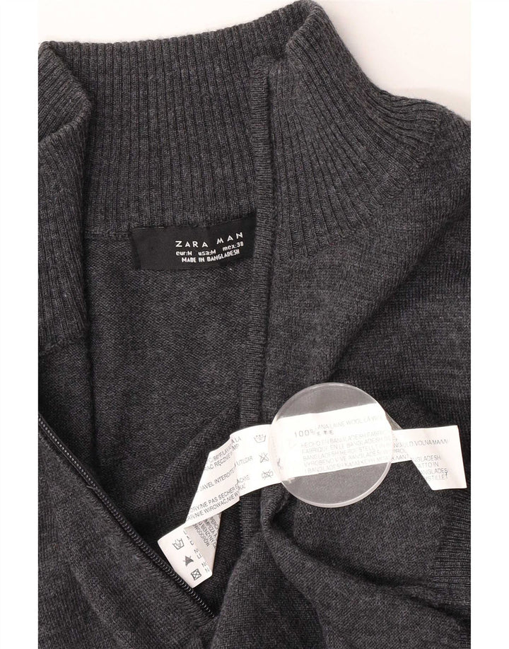 Zara Męski sweter kardigan Średniej szarej wełny