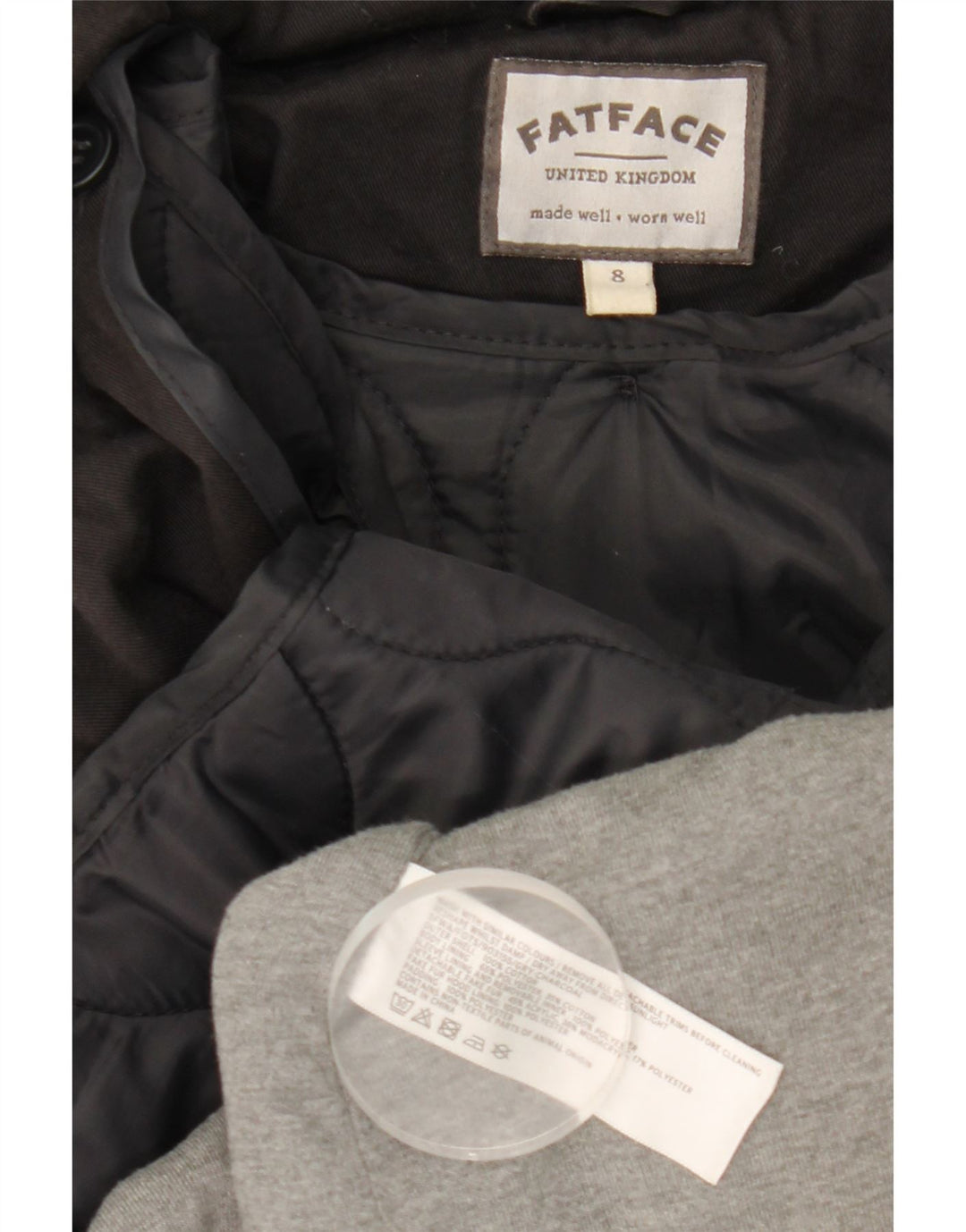 Damska kurtka parka z kapturem Fat Face UK 8, mała, czarna, bawełniana