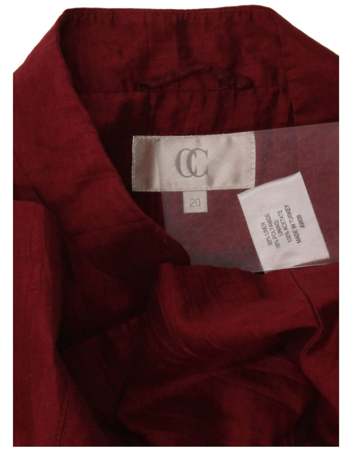 Damska marynarka CC zapinana na 1 guzik UK 20 2XL Burgundowa lniana