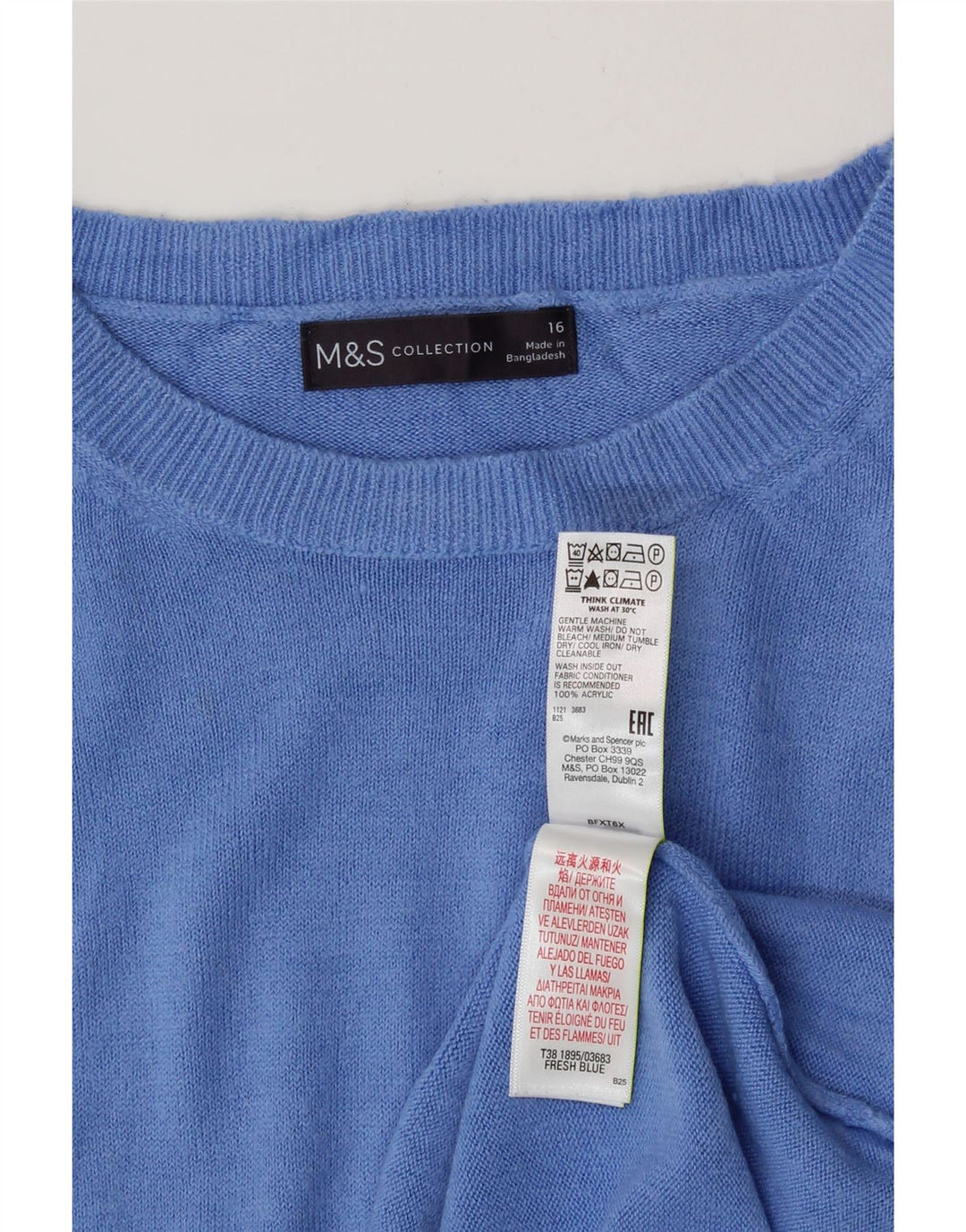 MARKS & SPENCER Damski sweter z dekoltem w łódkę UK 16, duży, niebieski akryl