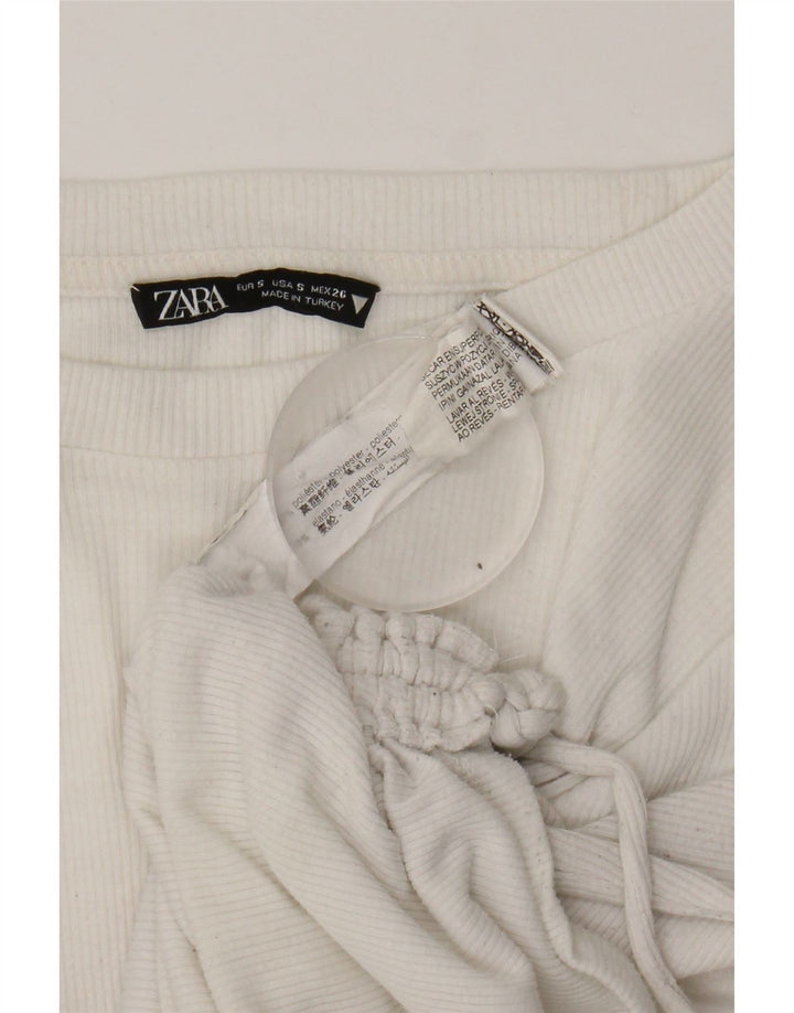 ZARA Womens Long Sleeve Blouse Top UK 8 Small Off White Polyester Vintage Zara and Second-Hand Zara from Messina Hembry 