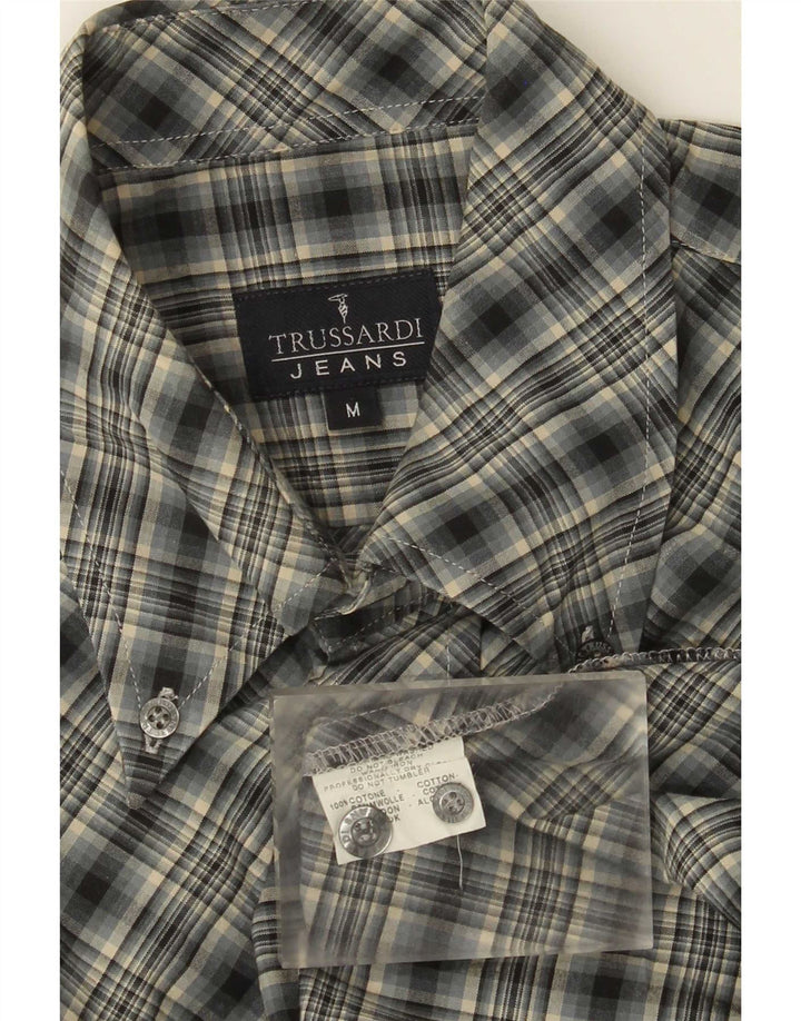Koszula męska Trussardi Jeans, bawełniana w średnią niebieską kratkę