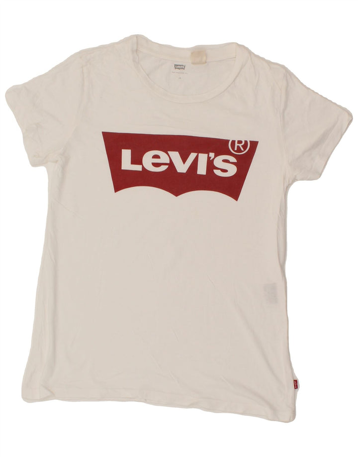 LEVI'S Womens Graphic T-Shirt Top UK 4 XS White Vintage Levi's and Second-Hand Levi's from Messina Hembry 
