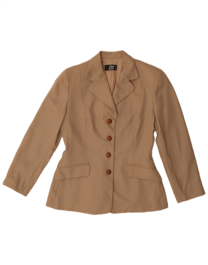 Vintage damska marynarka zapinana na 4 guziki UK 14, średnia beżowa dziewicza wełna