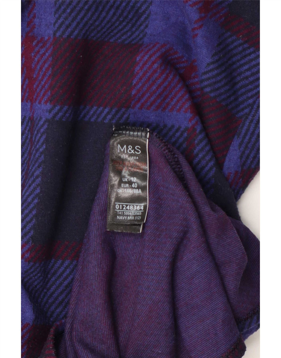 Marks & Spencer Damska bluzka z długim rękawem, UK 12, średnia, granatowa kratka