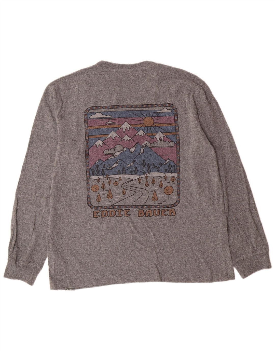Męski top graficzny EDDIE BAUER z długim rękawem, duży, szary, bawełniany