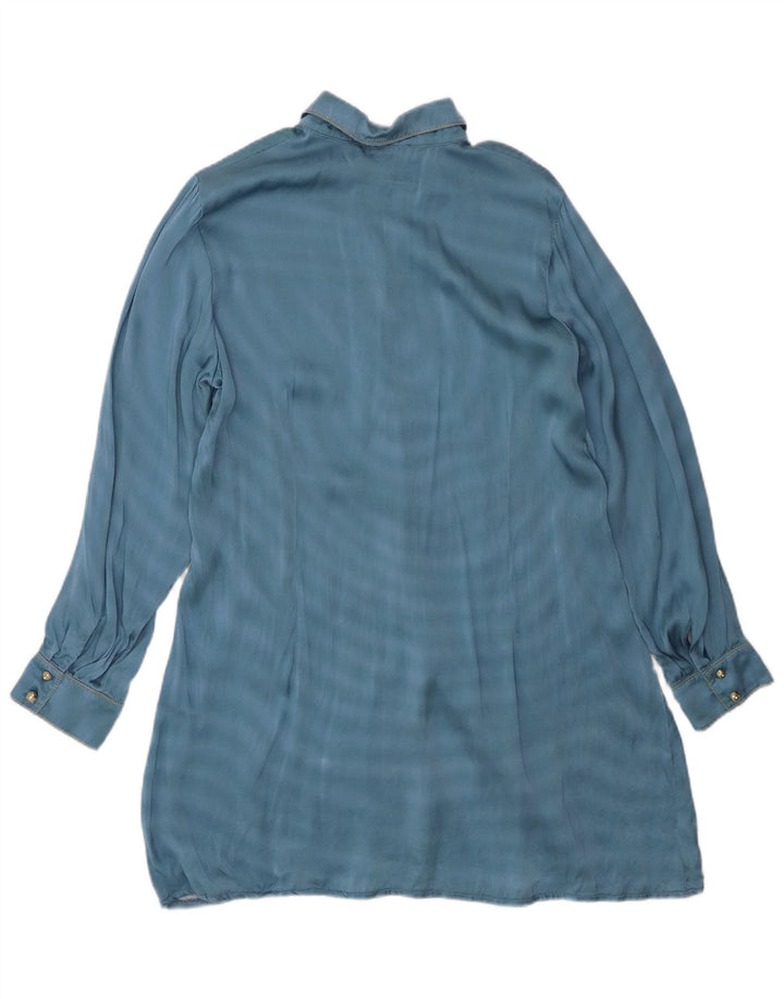 VINTAGE Womens Abstract Pattern Oversized Shirt Dress US 1 XS Blue