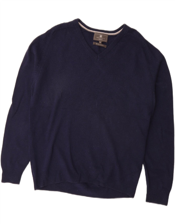 Męski sweter MARKS & SPENCER o regularnym kroju z dekoltem w kształcie litery V, średni granatowy