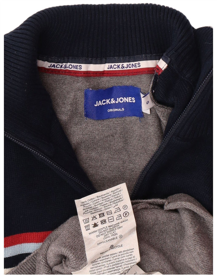 Męski sweter JACK & JONES z graficznym zamkiem, mały, szary, z blokami kolorów