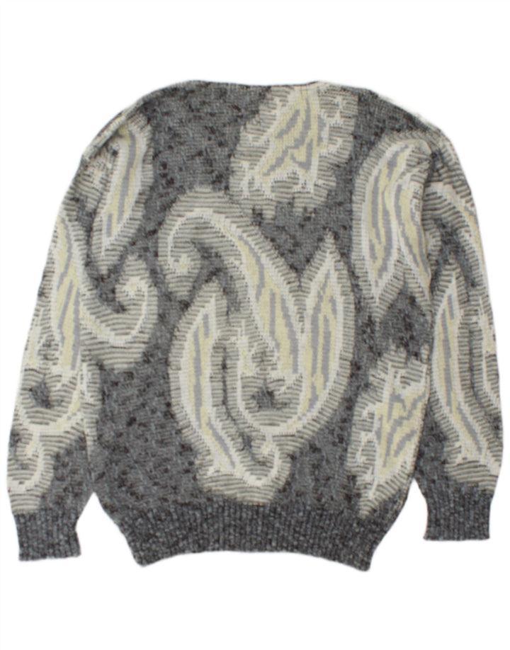 Męski sweter Monello z dekoltem w łódkę, duży, szary, bawełniany paisley
