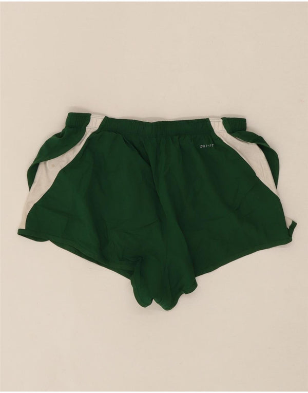 NIKE Womens Dri Fit Sport Shorts UK 14 Medium Green Colourblock Polyester