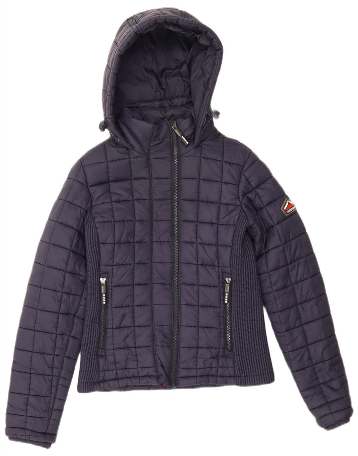 Damska wyściełana kurtka z kapturem Superdry UK 10, mała, granatowa, nylonowa