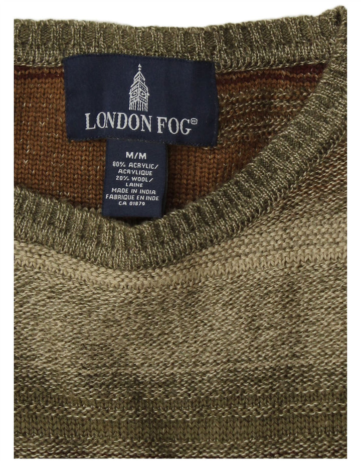 Męski sweter z okrągłym dekoltem LONDON FOG, akryl w średnie paski khaki
