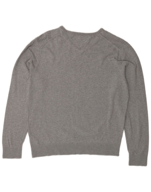 Męski sweter Tommy Hilfiger z dekoltem w kształcie litery V, duży, szary, bawełniany
