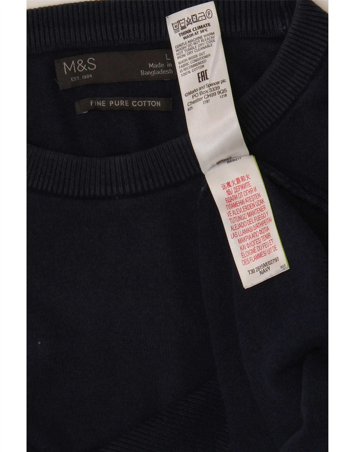 Marks & Spencer Męski sweter z okrągłym dekoltem, duży, granatowy, bawełniany