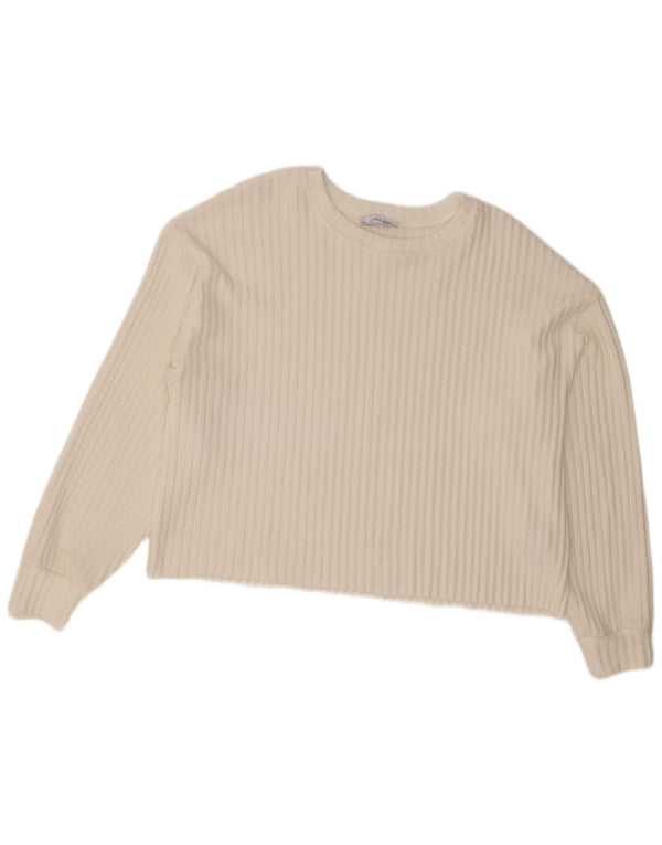 Damski sweter Zara z dekoltem w łódkę, UK 14, średni biały poliester