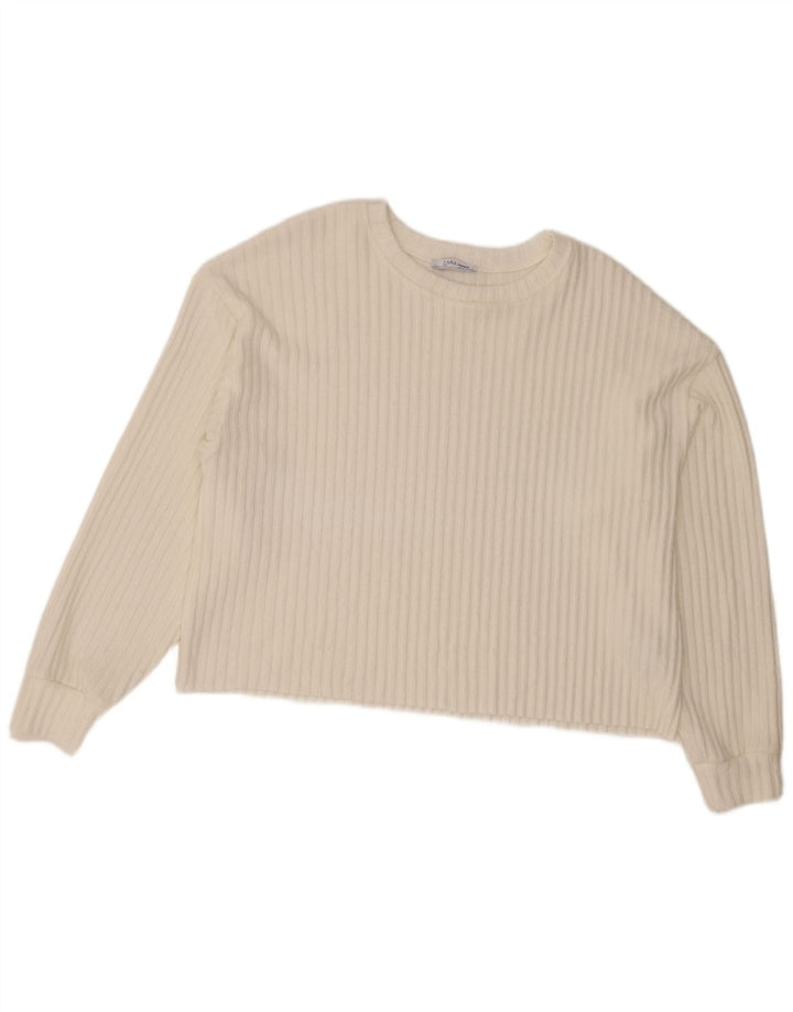 Damski sweter Zara z dekoltem w łódkę, UK 14, średni biały poliester