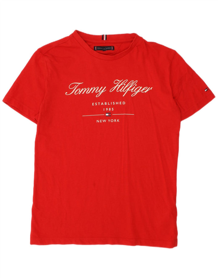 TOMMY HILFIGER Chłopięcy T-shirt z grafiką, 11-12 lat, czerwona, bawełniana