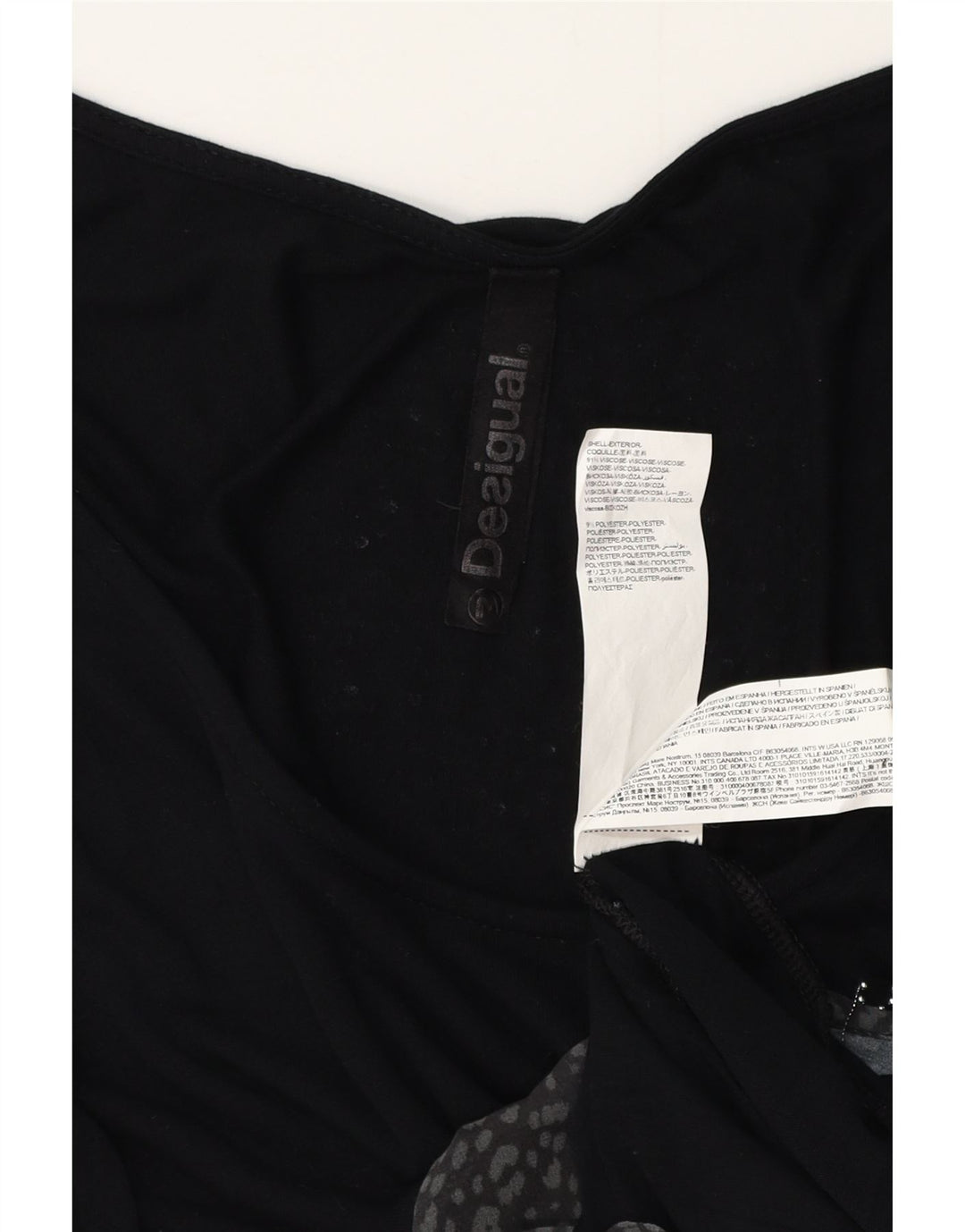 DESIGUAL Damska graficzna sukienka o linii A z rękawem 3/4 UK 12 Średnia czarna wiskoza